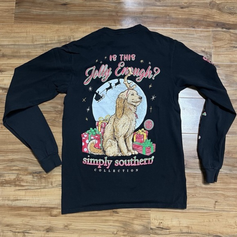 Simply Southern Shirt Womens S‎ Is This Jolly Enough Christmas Black Long Sleeve